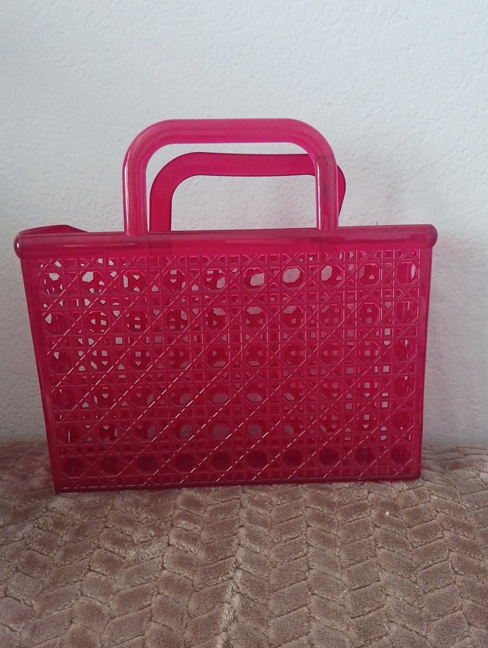 Red Woven-Effect Jelly Tote Bag